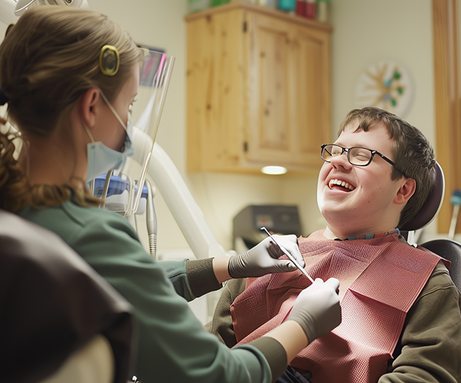 Dentist treating a patient with special needs