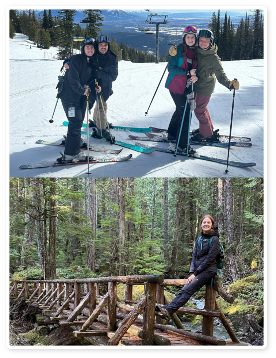 Colllage featuring Doctor Appelhans with her husband at home traveling and out in nature