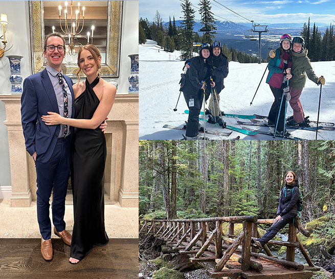 Colllage featuring Doctor Appelhans with her husband at home traveling and out in nature